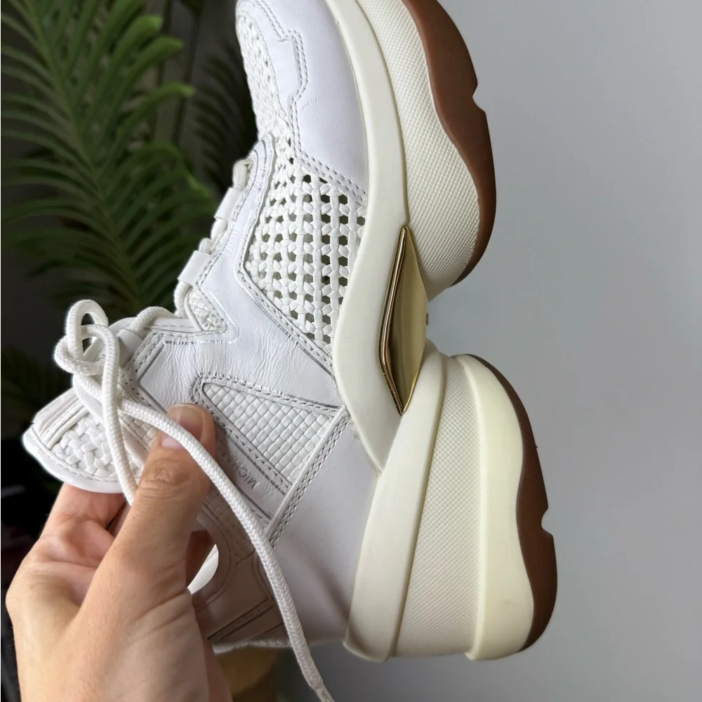 Michael Kors White Sneakers with Gold Accent and Brown Sole